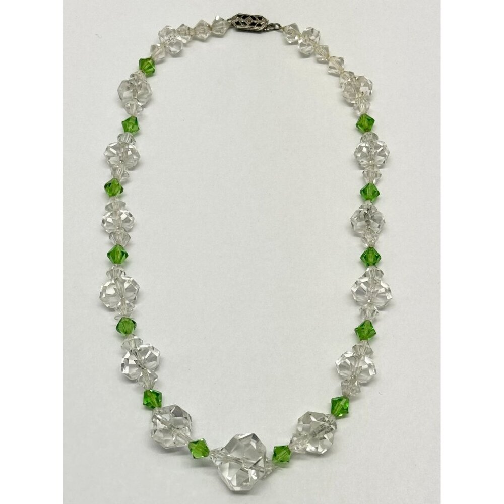 Estate Art Deco crystal green collar necklace - Picture 3 of 6